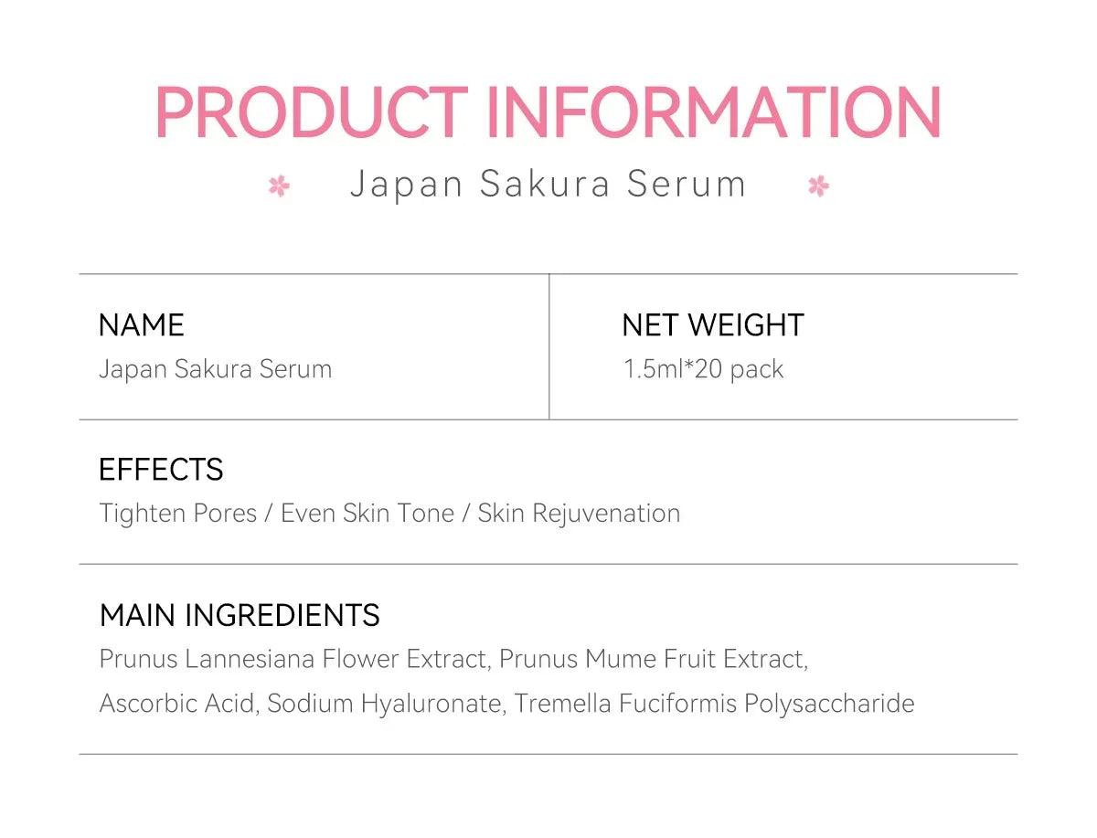 Sakura Whitening Face Serum Fade Fine Lines Anti Aging Tighten Pores Improve Melanin Pigment Dull Moisturizer Brighten Skin Care