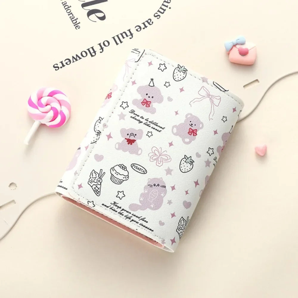 Vintage Bear and Rabbit Short Wallet Multi Slot Portable Money Bag PU Coin Purse Girl bowknot