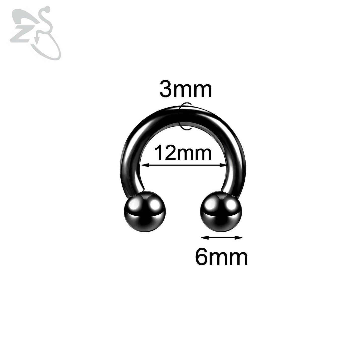 ZS 1 Piece 2/4/6/8G Black Color Stainelss Steel Horseshoe Nose Ring Men Punk Large Gauge Piercings Ear Expander Septum Piercing Style 2