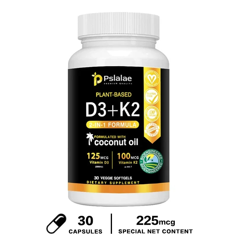 Vitamin D3+K2 Supplement 5000IU Vitamin D3 and K2 (MK-7) Capsules for Bone, Heart, Muscle, Immune Support 30 Capsules