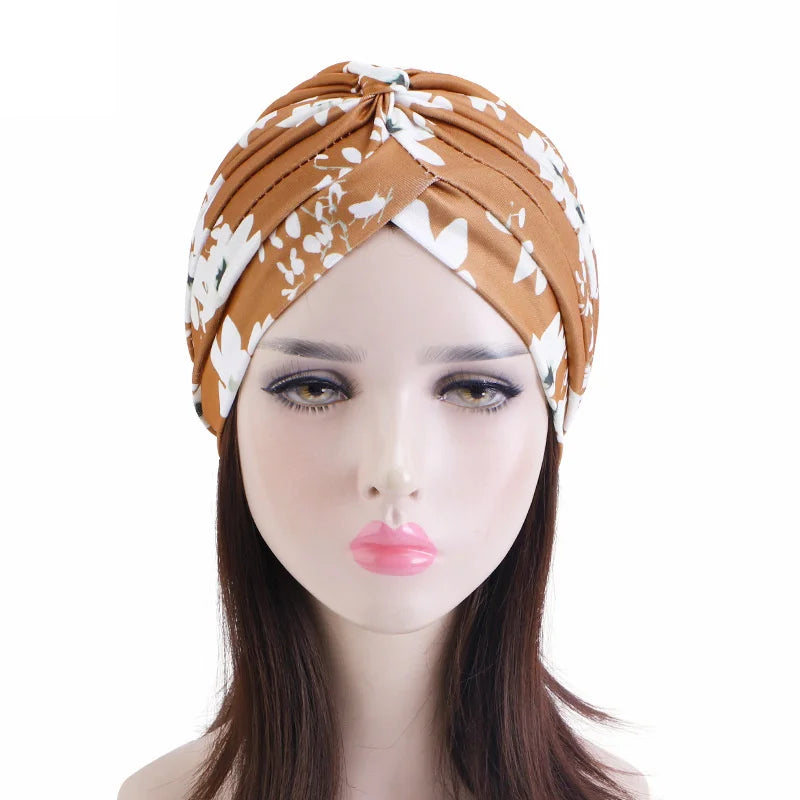New Women Print Flower Knot Cancer Ruffle Chemo Hat Beanie scarf Turban Head Wrap Knitted Cap Hair Loss Accessories