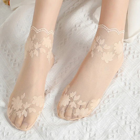5 Pairs/Lot Socks women's Lace Transparent Lolita Invisible Summer Thin Non-slip Short Ankle Black Low Cut Boat Sock