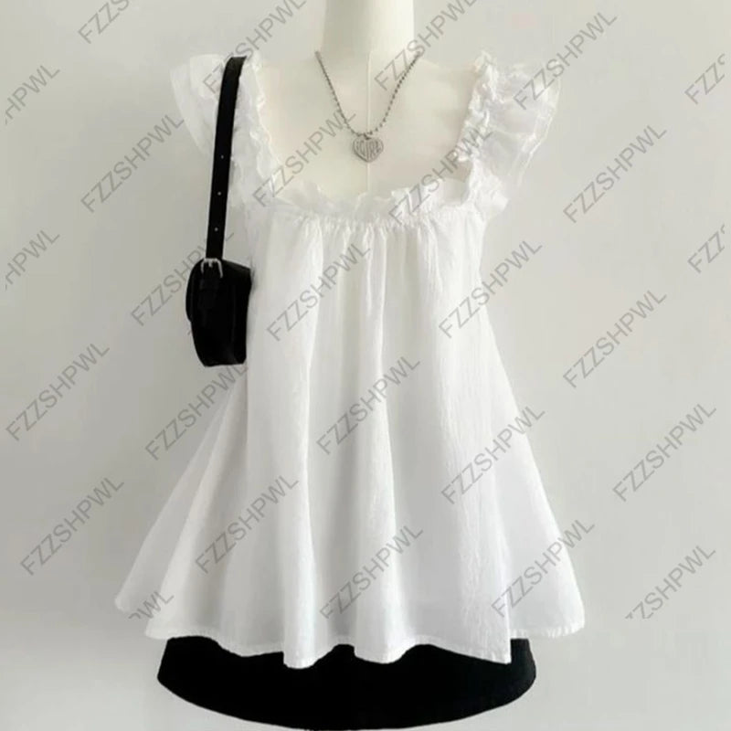 Solid color lace stitching suspenders bow decoration casual Y2K crop top rock retro aesthetics slim fit versatile punk women top Ivory