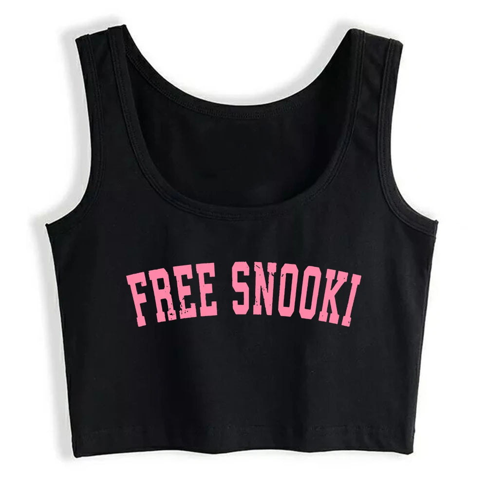 Free Snooki Design Sexy Slim Fit Crop Top Women's Customizable Cotton Breathable Tank Tops Fitness Training Camisole black