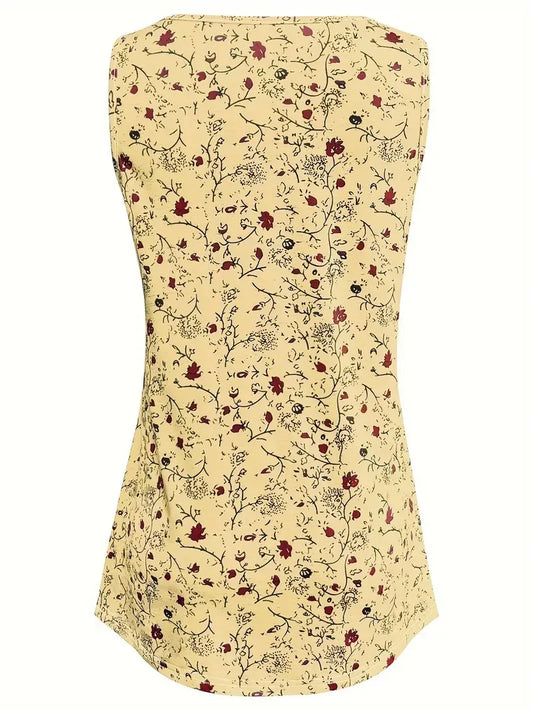 Plus Size 1XL-5XL Women's Fashion Summer Small Floral Print Tank Top Ladies Casual Sleeveless Crew Neck Casual Tank Top