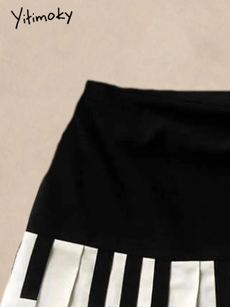Yitimoky 2025 Spring Spliced Women Short Skirt Y2k Slim Design Harajuku Mini Skirt Female Empire Korea Style Chic Piano Skirt
