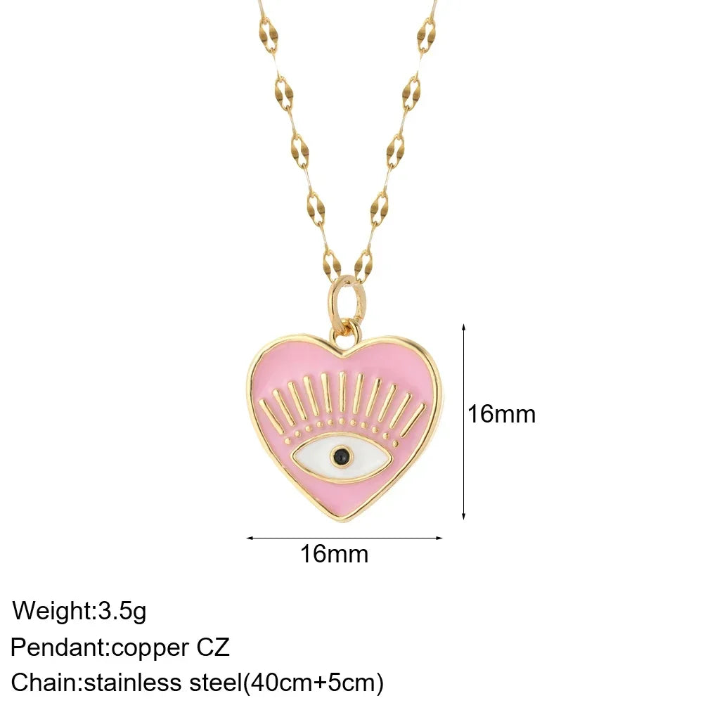 Heart Evil Blue Eye Sun Necklace for Women Cute Dog Bee Elephant Gold Color Pendant Woman's Collars Long Stainless Steel Chains NK008G2AC210262G5