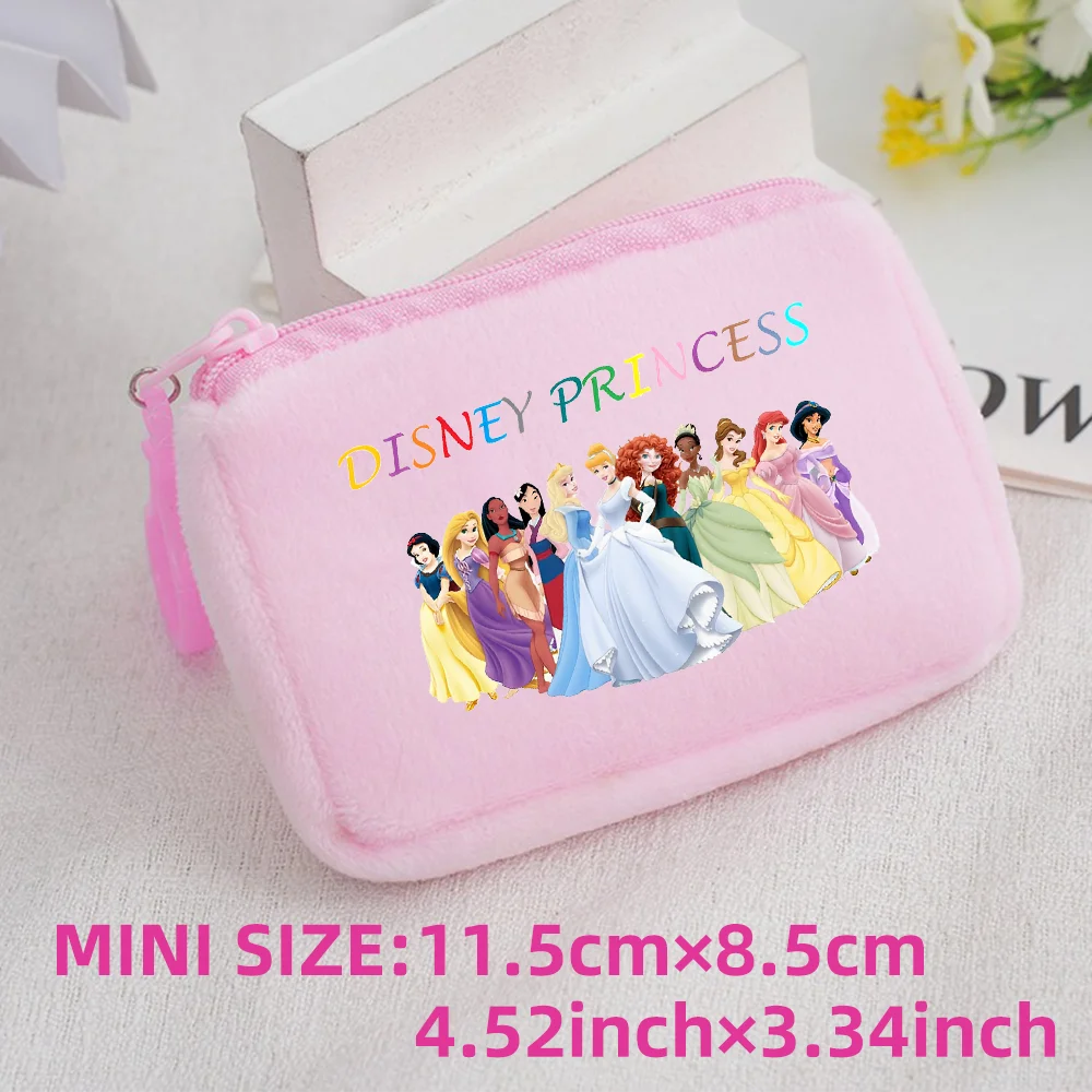 Princess Disney Kids Anime Plush Coin Purse Girls Mini Wallet Printed Moneybag Kawaii Square Portable Storage Bag Birthday Gifts 1pcs-001