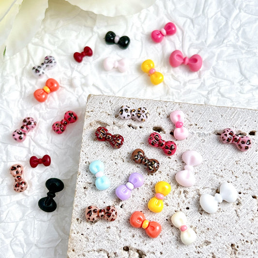 3D Mini Solid Color Tie Nail Art Decorations New Classic Leopard Pattern Bow Mixed Resin Nail Charms for DIY Earring Nails Parts