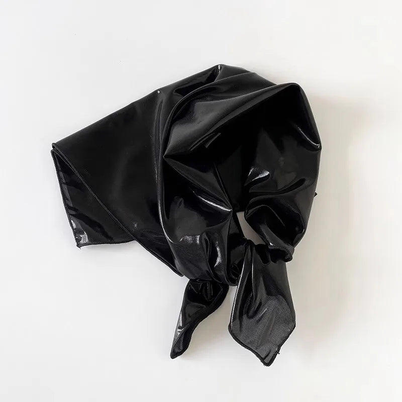 Y2K Punk Bandana Scarf for Women Fashion Square Headwear Bling Silver Head Scarf Hair Accessories Bandanas for Girls Women Black 58x58cm
