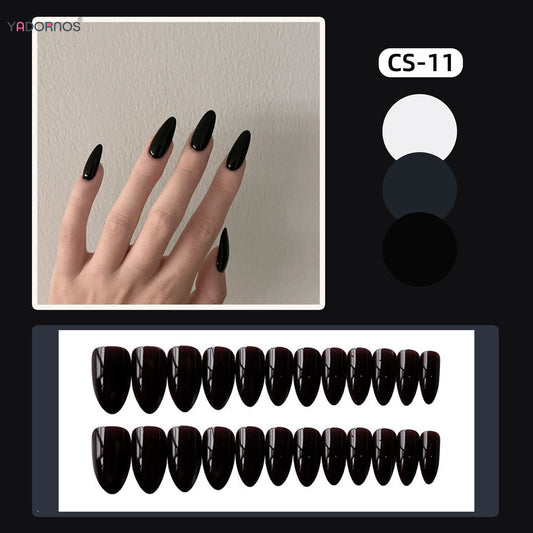 Almond Mid-length Black Fake Nail Solid Color Press on Nails Simple Full Cover Artificial Nail For Girls Nail Extension 24Pcs Badiee Stylez