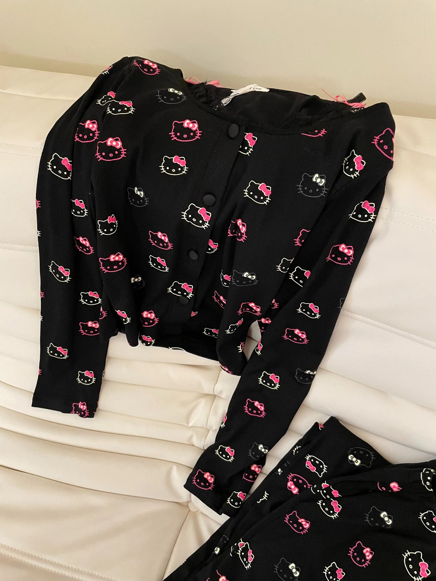 2Pcs/Set Girl's Cotton Pajama Built-in Bra Outdoor Wear Spring Autumn Hello Kitty Collection Home Clothing Sanrio Loungewear