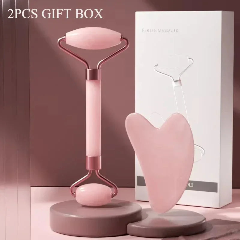 Gua Sha Roller Massager Roller for Face Neck Eye Resin Facial Massage Instrumenr Beauty Health Care Scraping Board Skin Care 2pcs Pink box