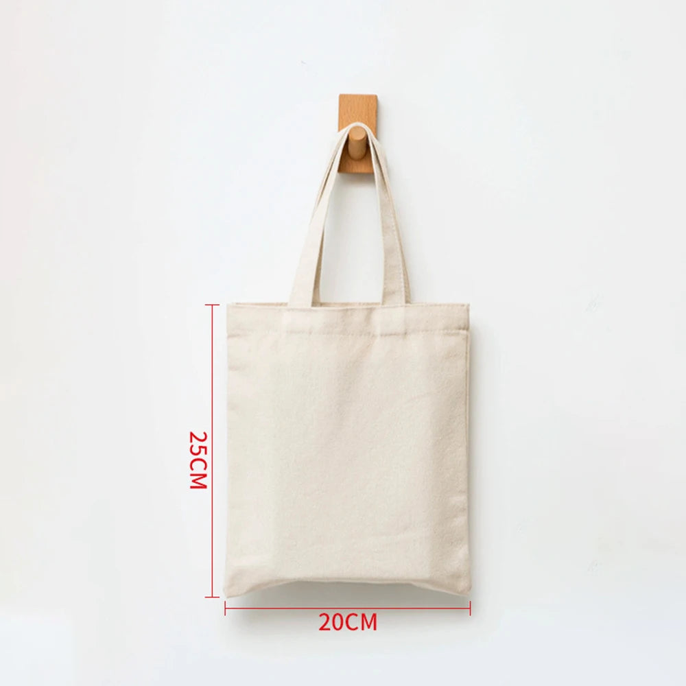 ISKYBOB Large Capacity Canvas Shoulder Bag Handbag Folding Eco Cotton Tote Bags Reusable DIY Painted Shopping Bag Grocery Bag Beige-25X20CM