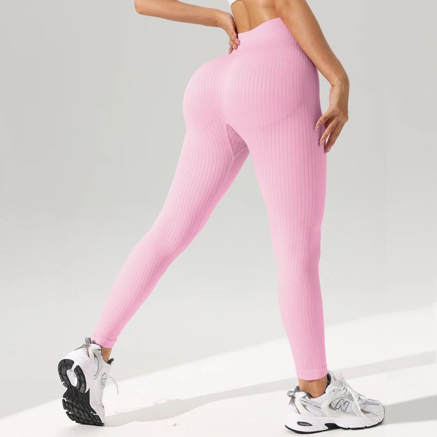 Women Sports Leggings Seamless Yoga Pants w/Tummy Control Sportswear Woman Gym Leggings Women's Trousers Fitness Female Clothing Pink