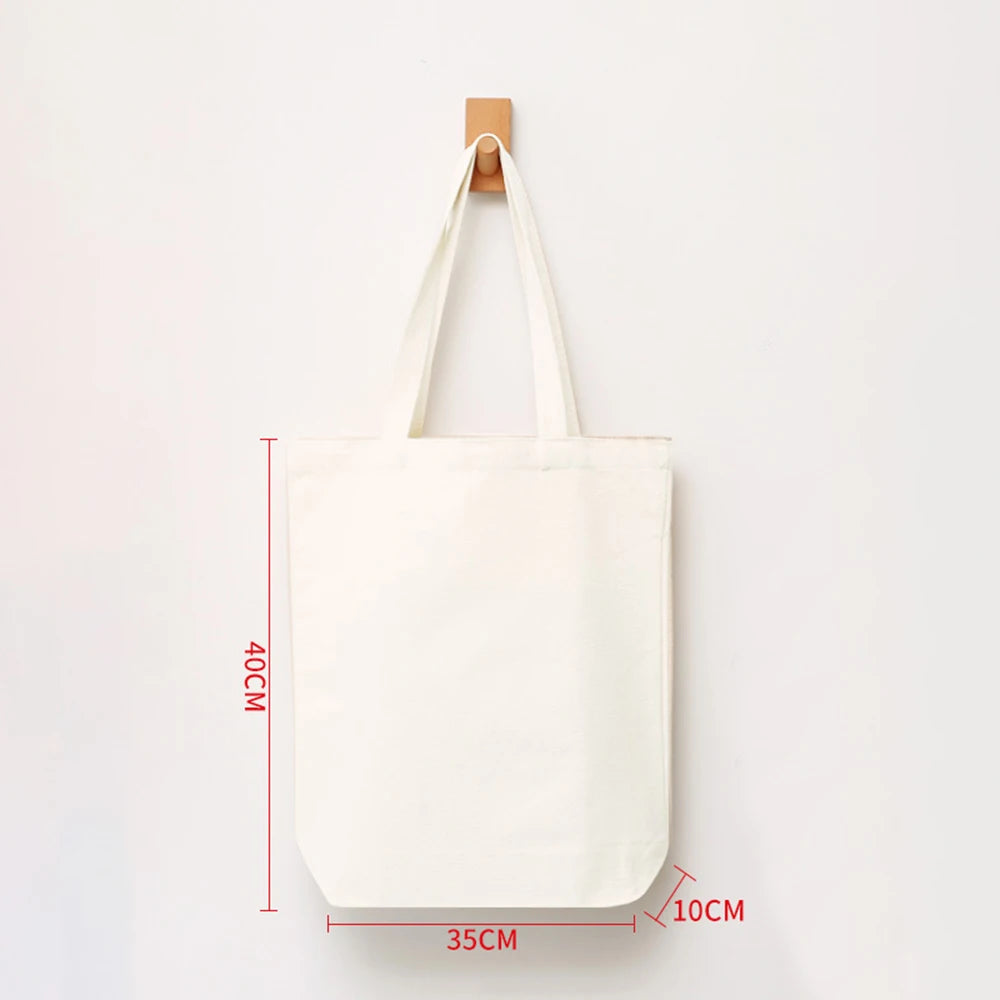 ISKYBOB Large Capacity Canvas Shoulder Bag Handbag Folding Eco Cotton Tote Bags Reusable DIY Painted Shopping Bag Grocery Bag White-40X30X10CM