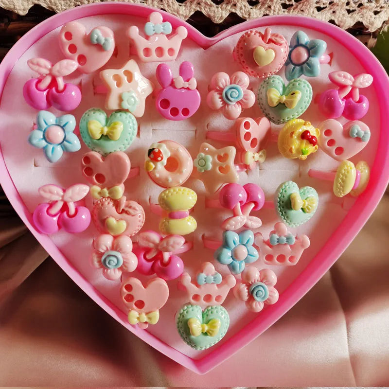 10pcs/lot Children's Cartoon Rings Candy Flower Animal Bow Shape Ring Set Mix Finger Jewellery Rings Kid Girls Toys Anillo 31