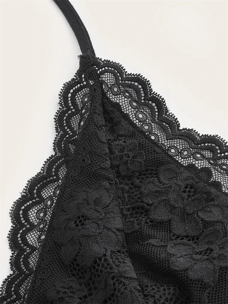Black Lace Patchwork Halter Top Y2k Women Clothing Goth Punk Solid Ruched Backless Sleeveless Tank Top Streetwear