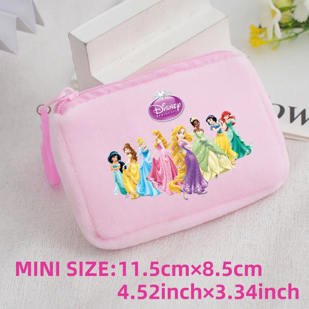 Princess Disney Kids Anime Plush Coin Purse Girls Mini Wallet Printed Moneybag Kawaii Square Portable Storage Bag Birthday Gifts 1pcs-005
