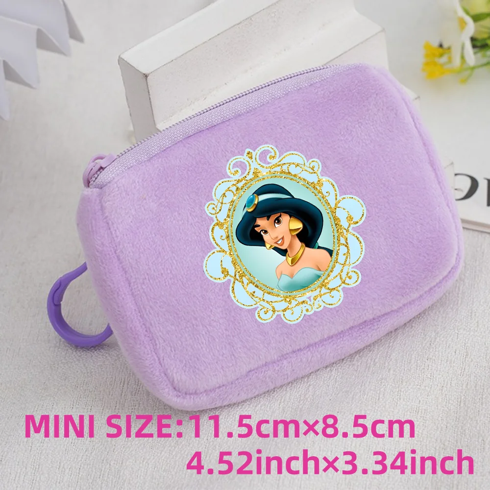 Princess Disney Kids Anime Plush Coin Purse Girls Mini Wallet Printed Moneybag Kawaii Square Portable Storage Bag Birthday Gifts 1pcs-019