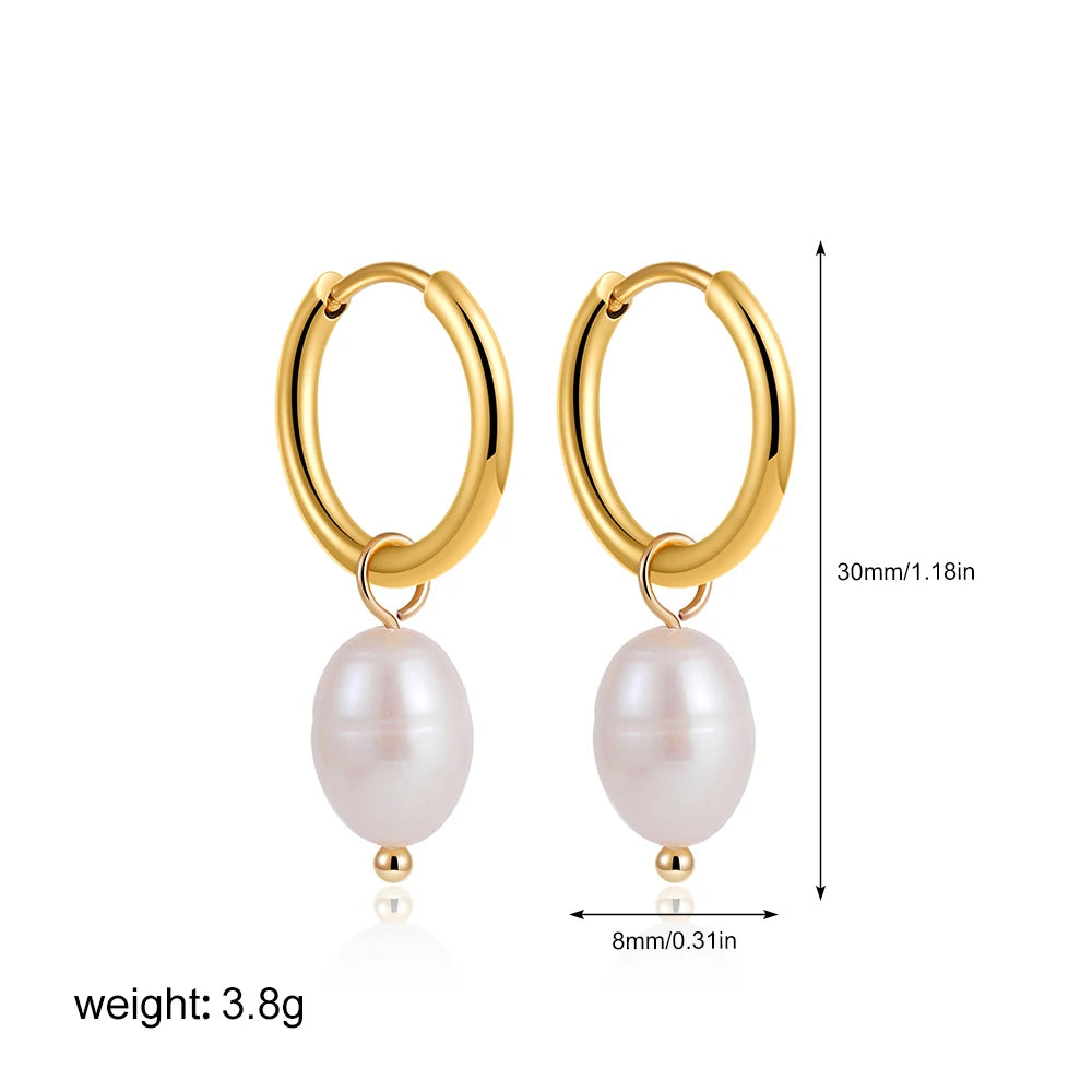 2 Pair/Set Fashion Stainless Steel Imitation Pearls Dangle Hoop Earrings for Women Dainty 18k Gold Plated Hoops Vintage Jewelry