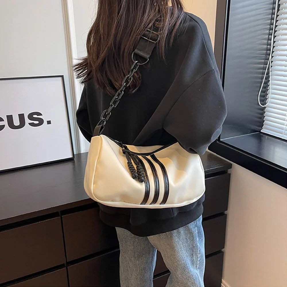 Fashion Crossbody Bag for Women Purse Oxford Tote Bag Fashion Chain Aesthetic Handbags Travel Bags White