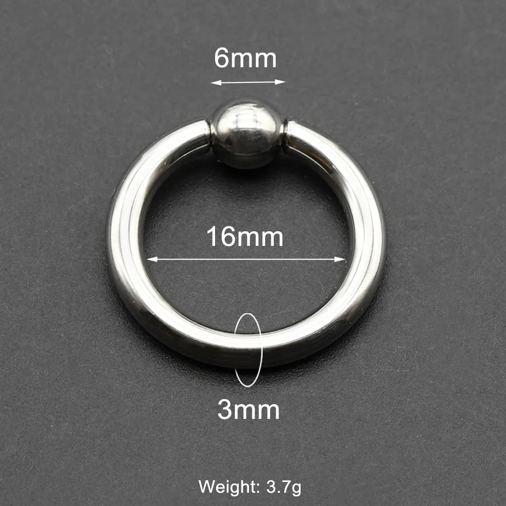 1Pc Large Gauges Stainless Steel CAPTIVE SPRING BEAD RING for Septum Piercing BCR Nose Ring Hoop Expander Earlobe Earrings 00G 3x16-6mm 1 Piece