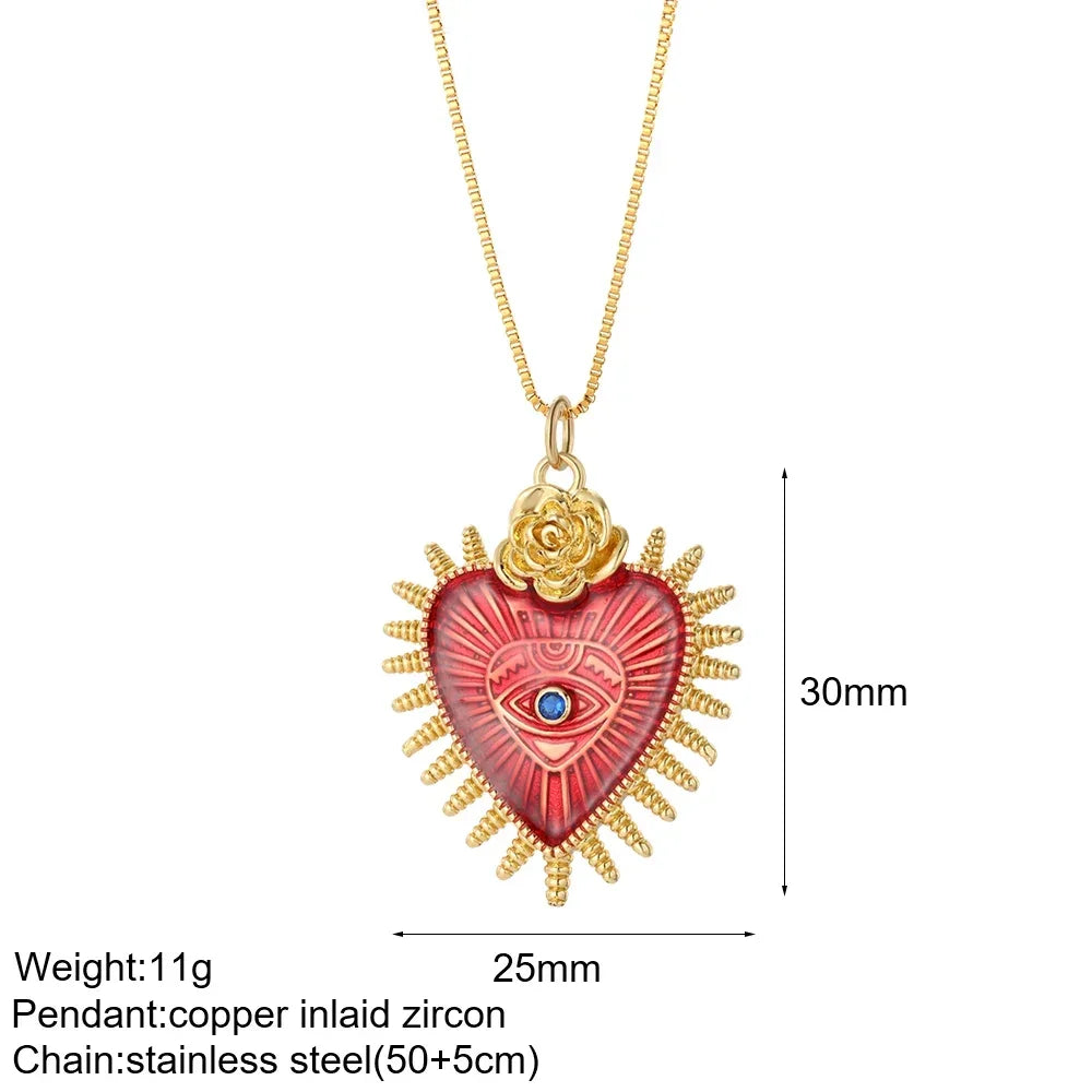 Heart Evil Blue Eye Sun Necklace for Women Cute Dog Bee Elephant Gold Color Pendant Woman's Collars Long Stainless Steel Chains NK008G4AC220113G8
