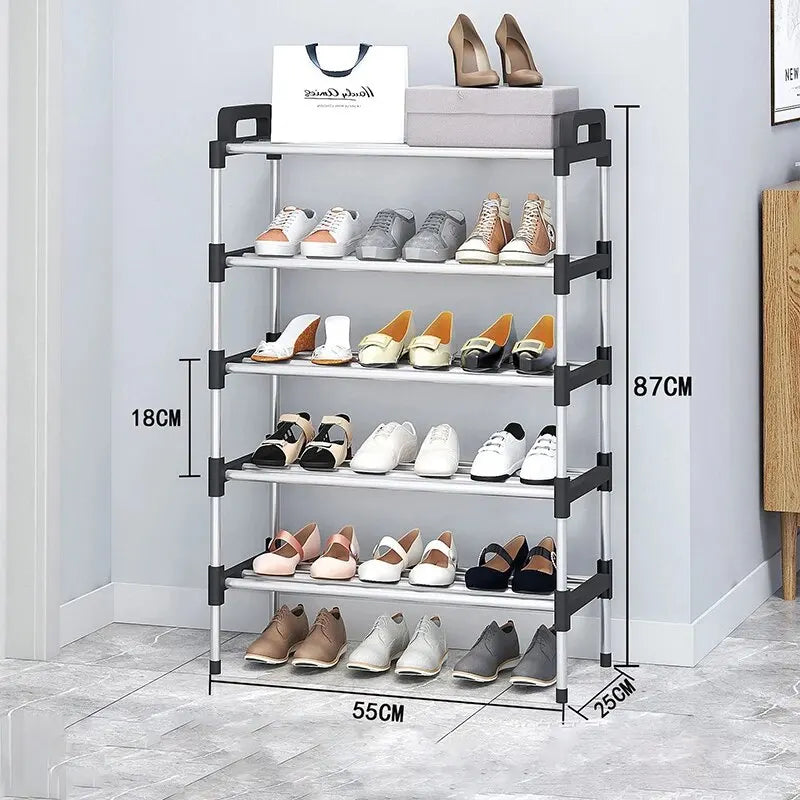 3-7Floor Simple Shoe Rack Multi Layer Dustproof Household Doorstep Shoe Cabinet Storage Space Saving Assembly Of Small Shoe Rack Black five layer