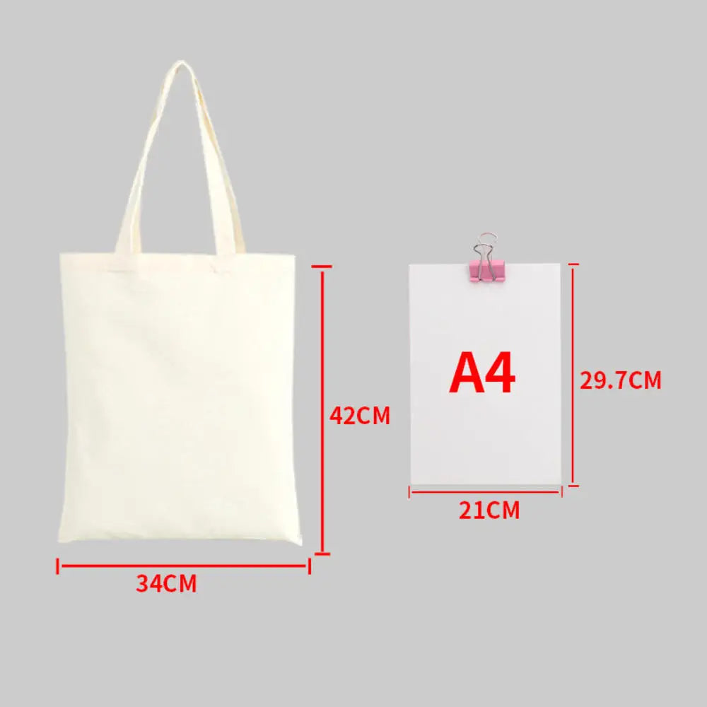 ISKYBOB Large Capacity Canvas Shoulder Bag Handbag Folding Eco Cotton Tote Bags Reusable DIY Painted Shopping Bag Grocery Bag A-Beige-34x42cm