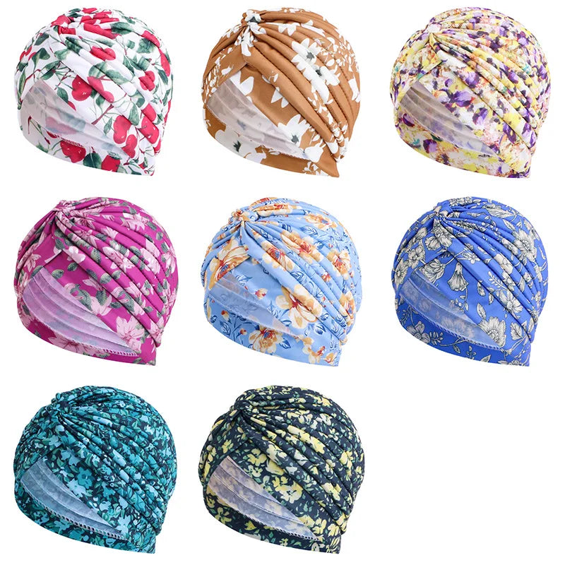 New Women Print Flower Knot Cancer Ruffle Chemo Hat Beanie scarf Turban Head Wrap Knitted Cap Hair Loss Accessories