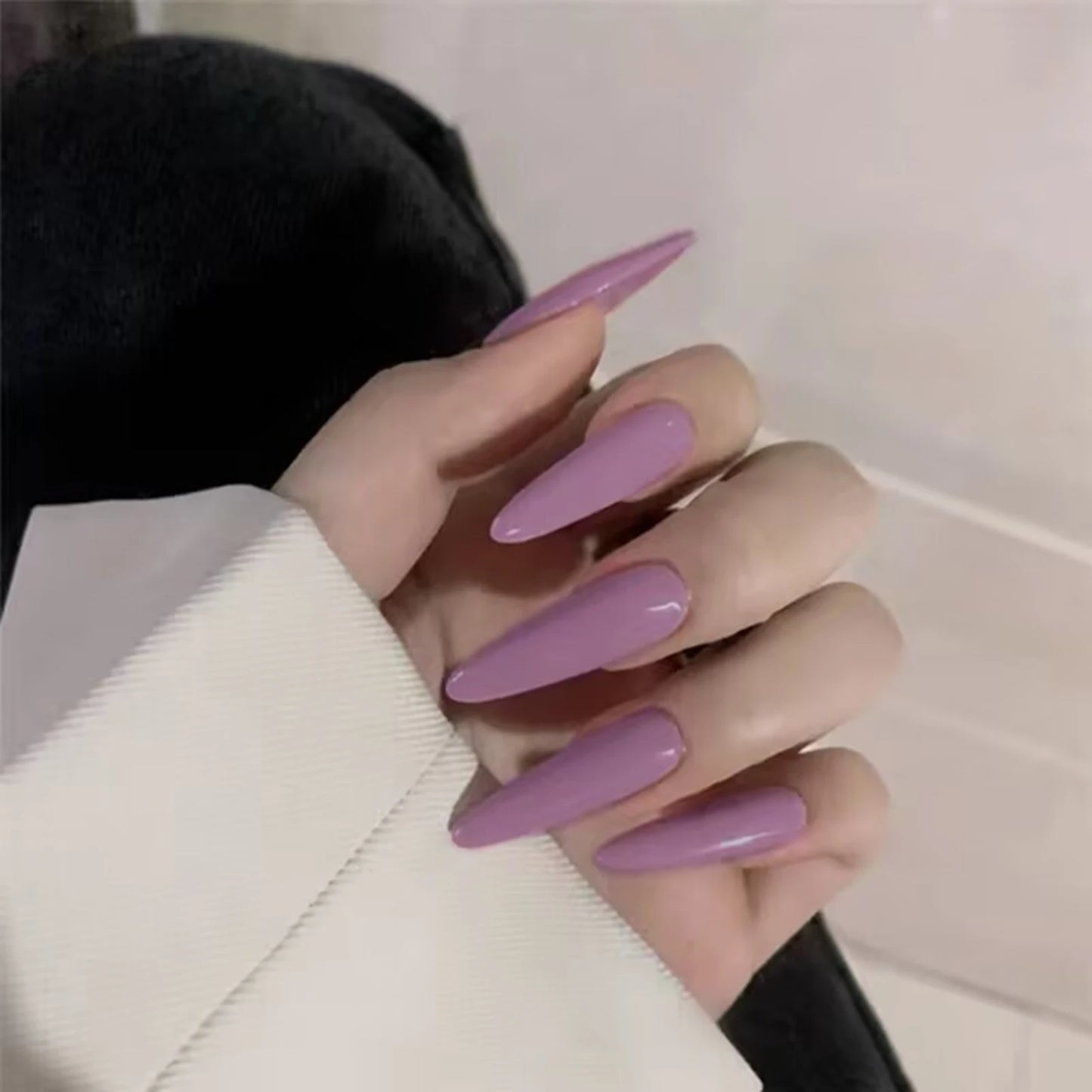 24pcs Glossy Black Fake Nails Set Press On Nail Tips Solid Color Long Stiletto Removable Artificial Nails Decoration Nail Art style11