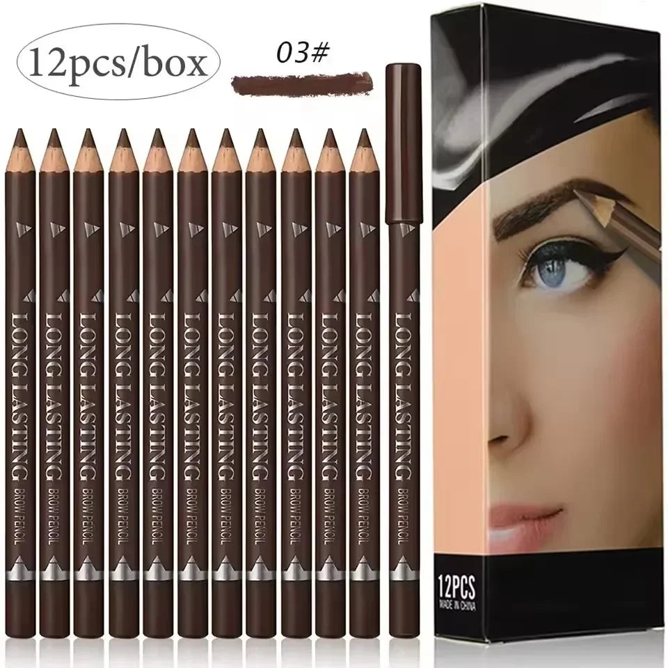 6/12Pcs Eye Brow Pencil Waterproof Professional Women Eye Makeup Pen Easy Color Natural Black Brown Cosmetic Beauty Eyebrow Tool 12Pcs-03 BROWN