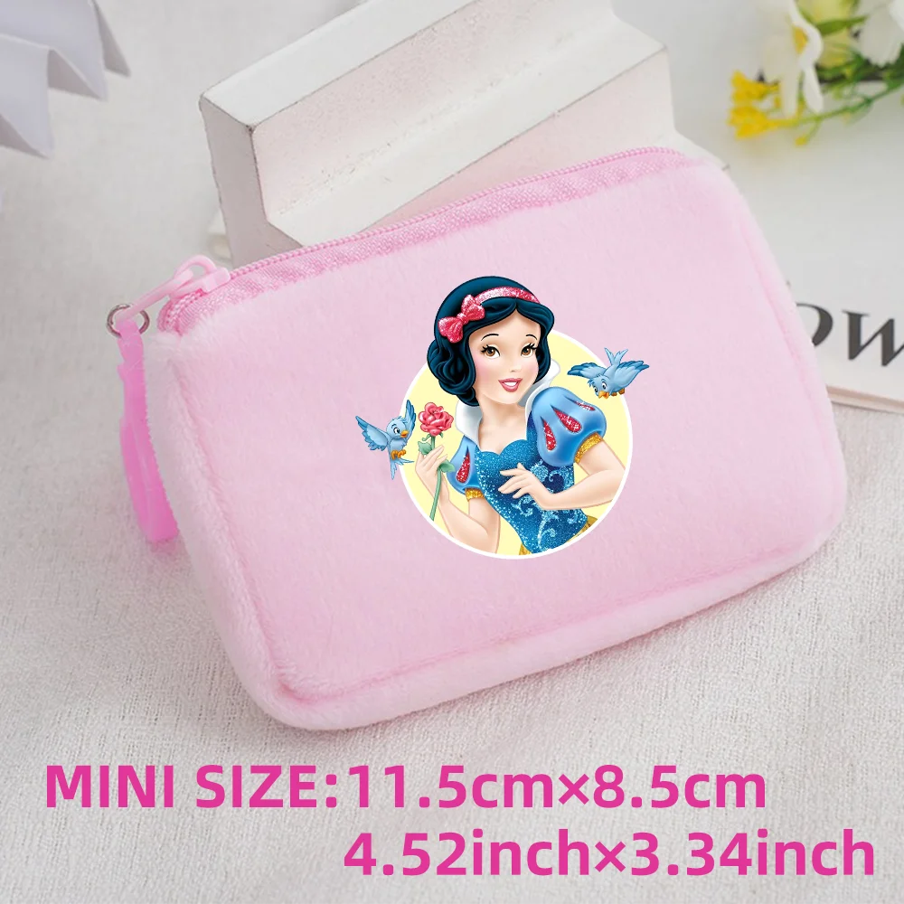 Princess Disney Kids Anime Plush Coin Purse Girls Mini Wallet Printed Moneybag Kawaii Square Portable Storage Bag Birthday Gifts 1pcs-008