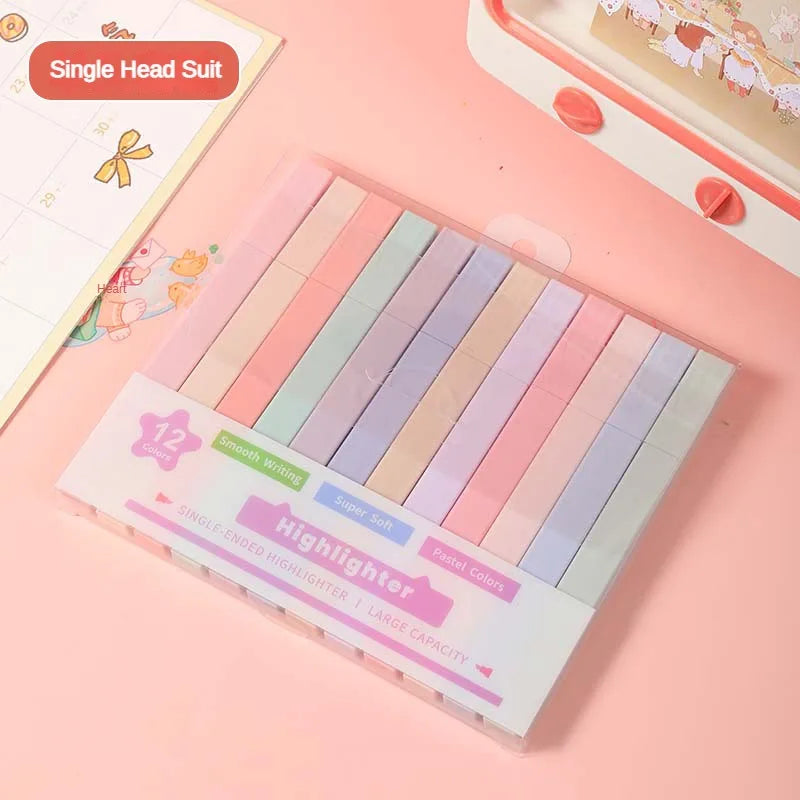 12 Pcs/Set Double Tip Highlighter Pens Kawaii Manga Markers Midliner Pastel Gel Set Stationery Journal School office Supplies Badiee Stylez