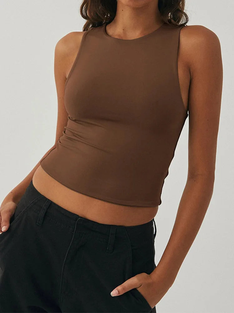 Sleeveless Tight Bottomed Shirt With Round Neck Racerback Top