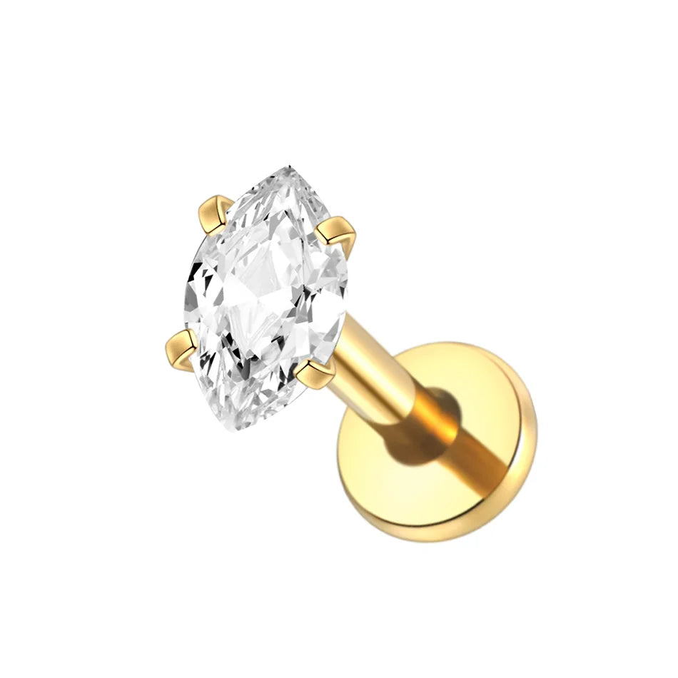 1PC Titanium Zircon Star Flower Labret Piercing for Women Cartilage Tragus Daith Helix Stud Earring Body Jewelry TC142-2 1.2x8mm
