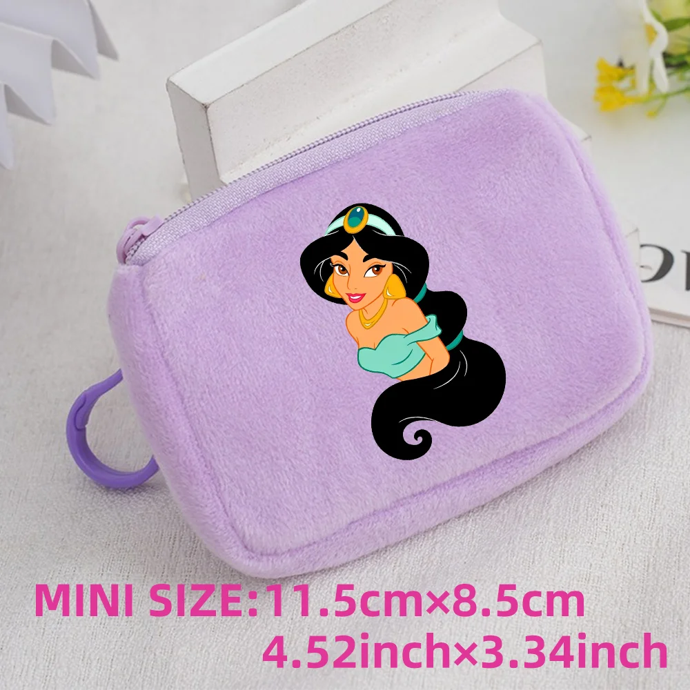 Princess Disney Kids Anime Plush Coin Purse Girls Mini Wallet Printed Moneybag Kawaii Square Portable Storage Bag Birthday Gifts 1pcs-021