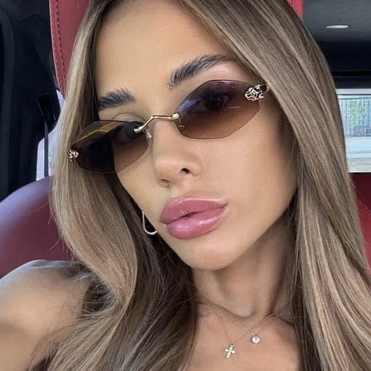 Luxury Rimless Sunglasses Women Brand Design Diamond Shape Small Size Sun Glasses Gradient Sunscreen UV400 #303862