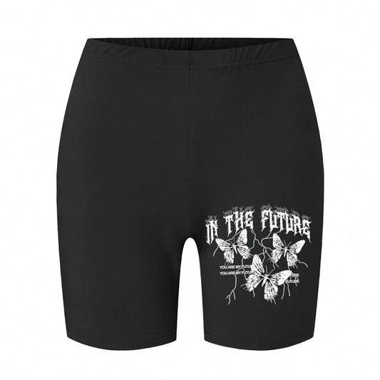 Casual Women Fitness Short Pantsbeautiful Dreamy Purple Butterfly Prints Leggings Short High Elastic Soft Thin Female Sportswear