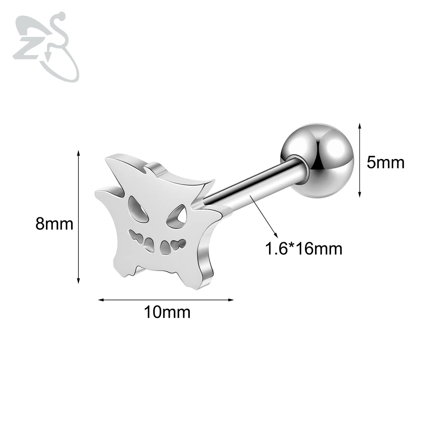 ZS 1 Piece 14G Stainless Steel Tongue Piercing Ring Colorful Butterfly Bone Tongues Stud Punk Skull Snake Body Piercings Jewelry Style 7