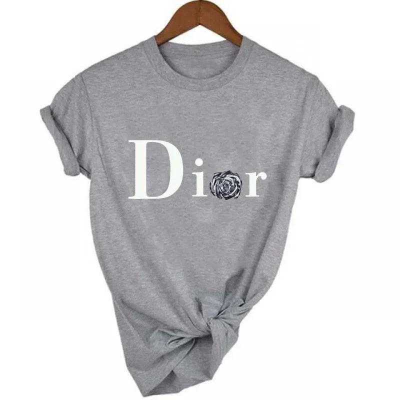 Men's and Women's Letter Printed Short Sleeved Shirt Basic Round Neck T-shirt Fashionable Casual Short Sleeved Summer Brand New H568-8-gray