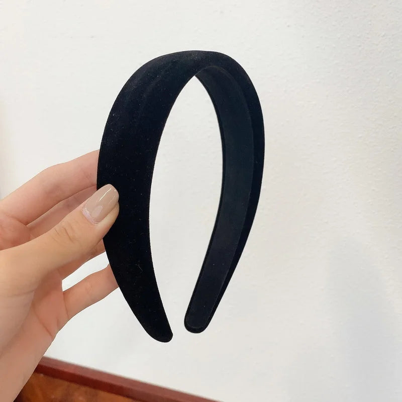 Autumn Winter Soft Velvet Cloth Sponge Padded Hairbands for Women Girls Casual Shopping Face Washing Dress Up Hair Accessories black