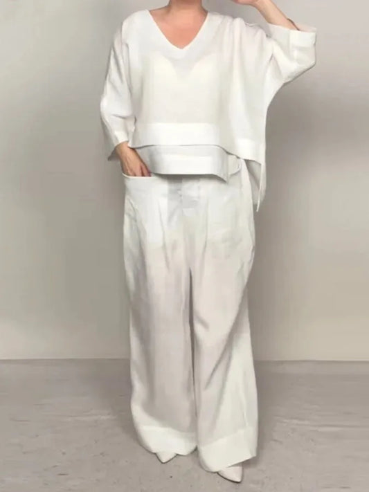 2025 cross-border explosive women's fashion casual solid color plus size irregular linen and cotton suit for women