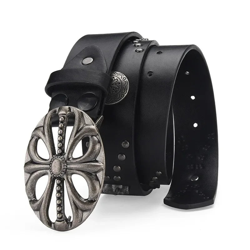 New Men's Belt Bohemian Style Vintage Inlaid Skeleton Head Women's Belt Riveted Belts Six Star Belt Punk Rock Sexpot Y2K Belts