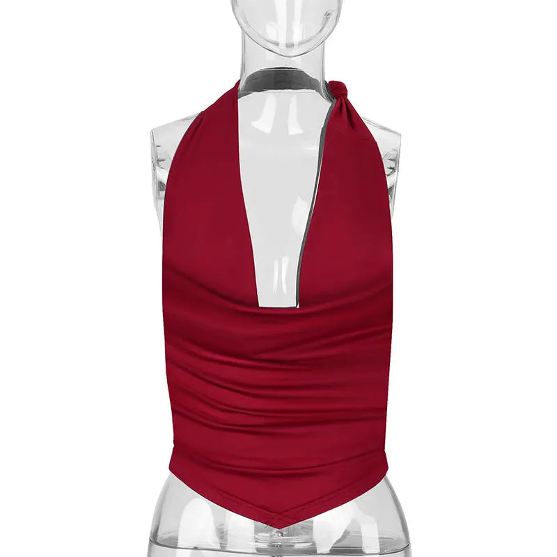 Summer New Women's Tank Streetwear Fashion Halter Low Chest Top Red Sexy Vest Casual Slim Lady Club Party Versatile Top Clothing