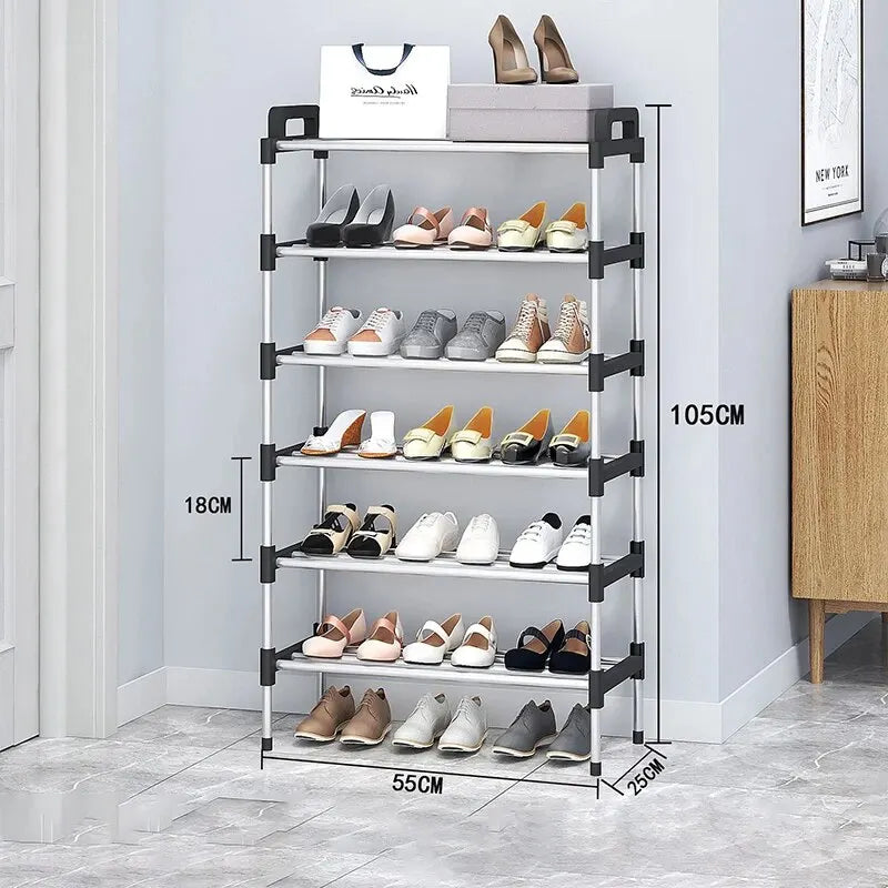 3-7Floor Simple Shoe Rack Multi Layer Dustproof Household Doorstep Shoe Cabinet Storage Space Saving Assembly Of Small Shoe Rack Black six layer