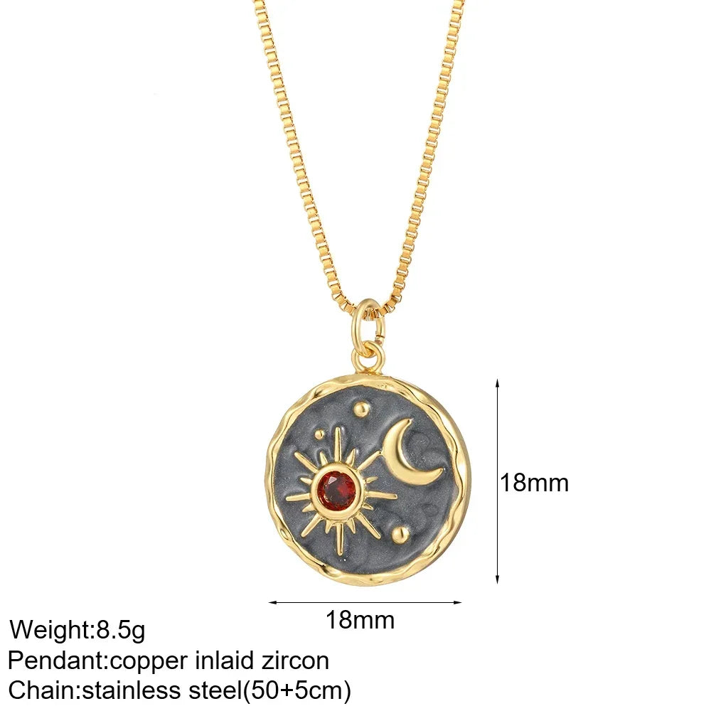 Heart Evil Blue Eye Sun Necklace for Women Cute Dog Bee Elephant Gold Color Pendant Woman's Collars Long Stainless Steel Chains NK008G4AC210349G2