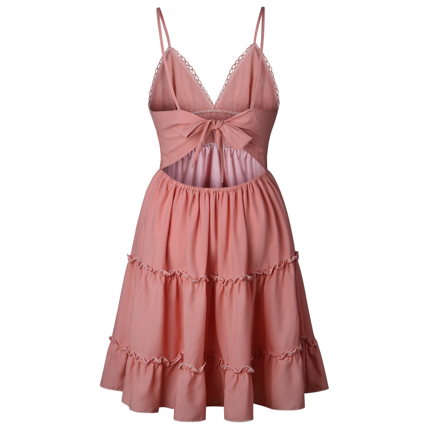 Female New Summer Fashionable Solid Color Dress Sexy Lace Strap Elegant Dresses Splicing Women's Seaside Vocation Wear
