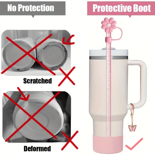 6pcs Reusable Accessories Set for Stanley 40oz Tumblers - Bow Straw Covers, Sparkling Straw, Protective Boot, Charm Chains Badiee Stylez